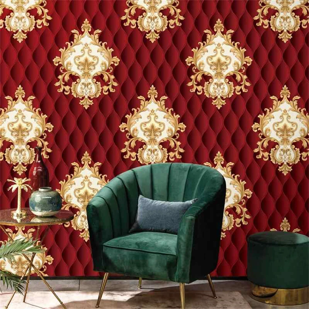 17 نمط فاخر الأحمر ورق حائط دمشقي لفة ثلاثية الأبعاد تنقش بولي كلوريد الفينيل سميكة جدار جدارية ديكور خلفيات لغرفة المعيشة غرفة نوم Оboи