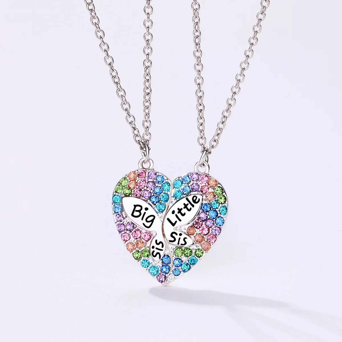 2024 New Big Sister Little Sister Magnetic Necklace Sisters Colorful Drilling Collarbone Chain Alloy Pendant Jewelry Party Gifts