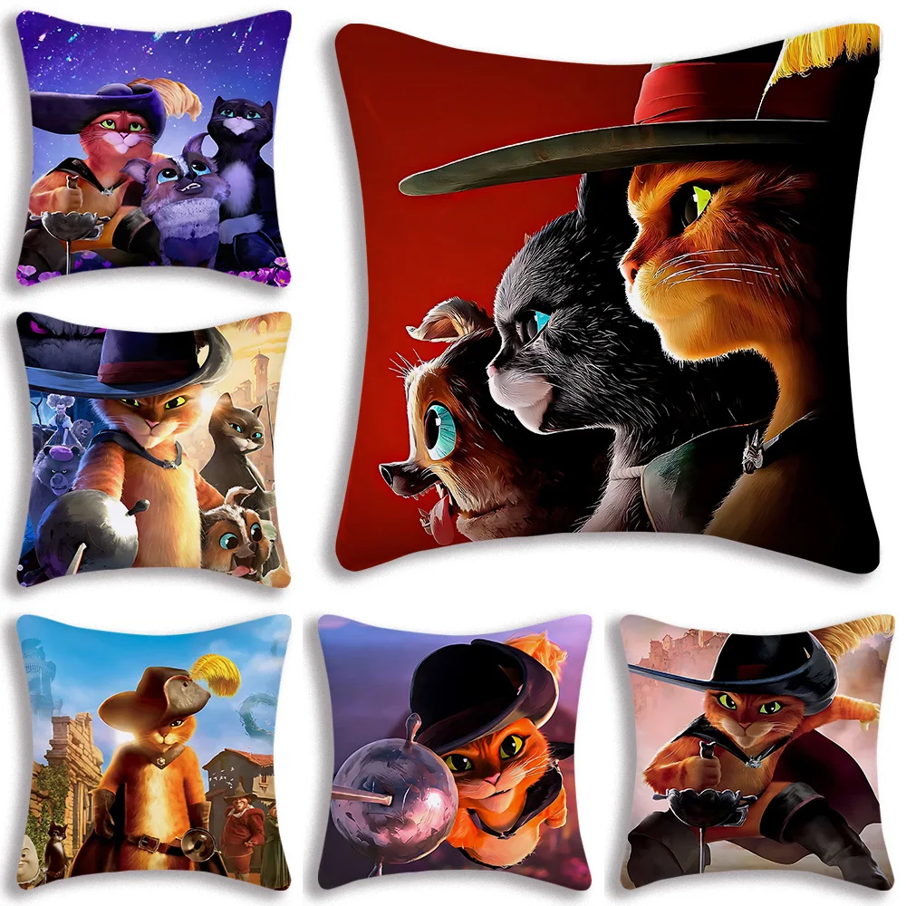 Hot Anime Movie P-Puss B-Boots Pillow Covers Cartoon Sofa Decorative Home Double-sided Printing Short Plush Cute Cushion Cover