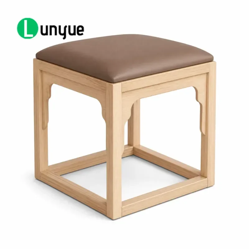 Solid Ash Wood Shoe Changing Stool for Elderly with Durable Cushion Four Point Support Sturdy Frame Home Entrance Furniture