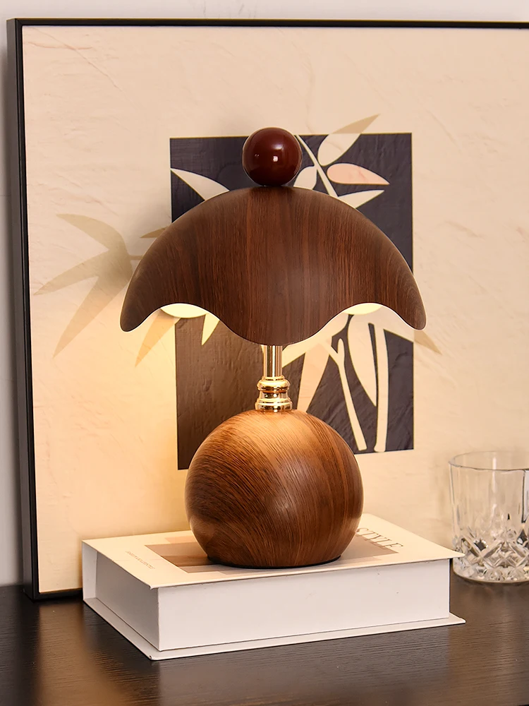 Table lamp bedroom bedside lamp retro eggshell walnut atmosphere night light