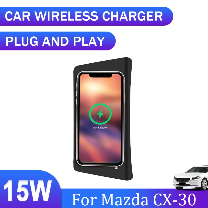 

15W Car Wireless Charger For Mazda CX-30 CX30 2019~2021 2022 Accessories Interior Special Mobile Phone Fast Charging Plate Panel