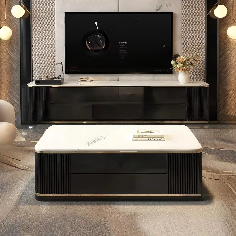 Luxury TV Stands Modern Creative Living Room High-End TV Cabinet Slate Black Villa Home Furniture Mueble Para Tv
