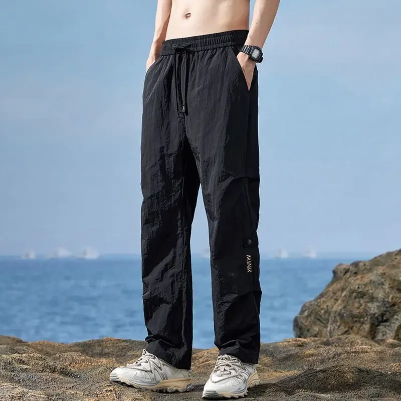 Dress Pants Loose Formal Thin Men's Casual Cooling Pocket Ice Silk Summer Straight Male Trousers Work Baggy Wide Cool Polyester