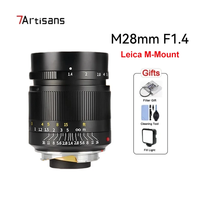 

Объектив 7artisans M28mm F1.4 с полной рамкой, ручной широкоугольный объектив с фиксированным фокусом для Leica M-M M240 M3 M5 M6 M7 M8 M9 M9P M10, крепление