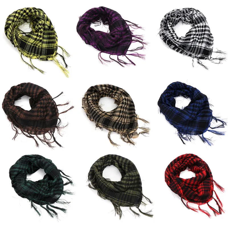 Arabian Desert Scarf Soft Tactical Scarf Men Ladies Military Turban Lightweight Plaid Fringed Outdoor Arafat Unisex Scarves