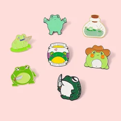 Denim Hat Frog Enamel Pins Customized Fun Frog Breast Pin Bag Clothes Lapel Badge Cute Animal Jewelry Gift Animal Pins