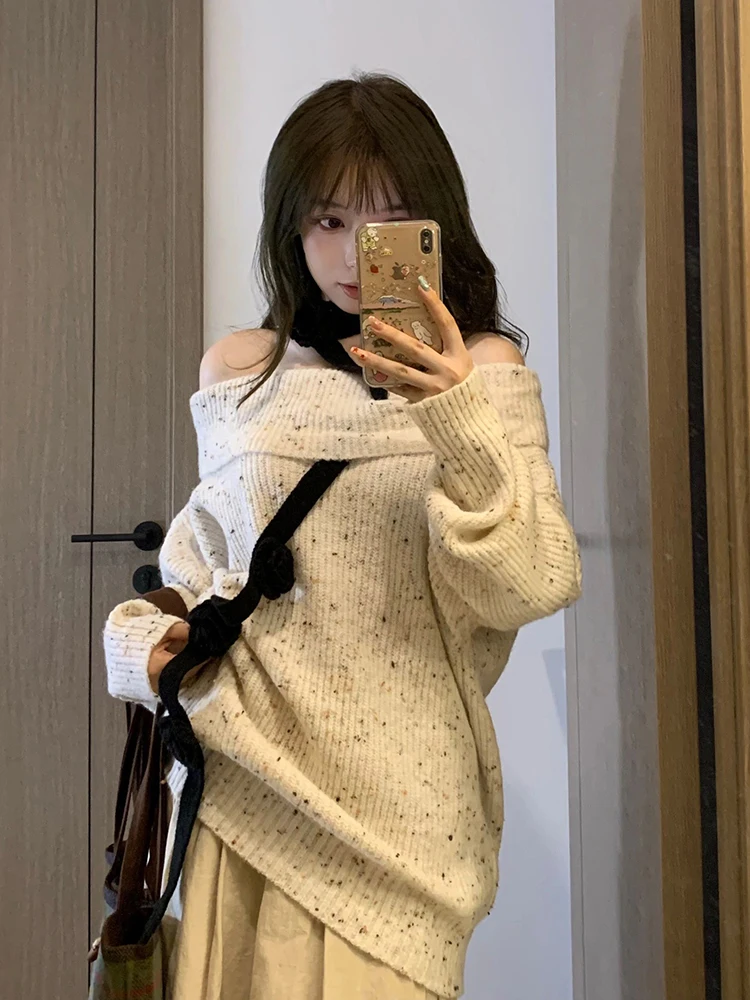 Women Apricot Pullover Knitted Sweater Harajuku 90s Aesthetic Long Sleeve Jumper Sweaters Korean Y2k 2000s Vintage Clothes 2023