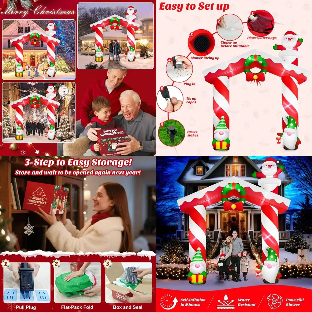 

Гигантское 10-футовое рождественское надувное украшение для улицы с гномами, Санта-Клаусом и встроенными светодиодами для праздничной вечеринки на лужайке