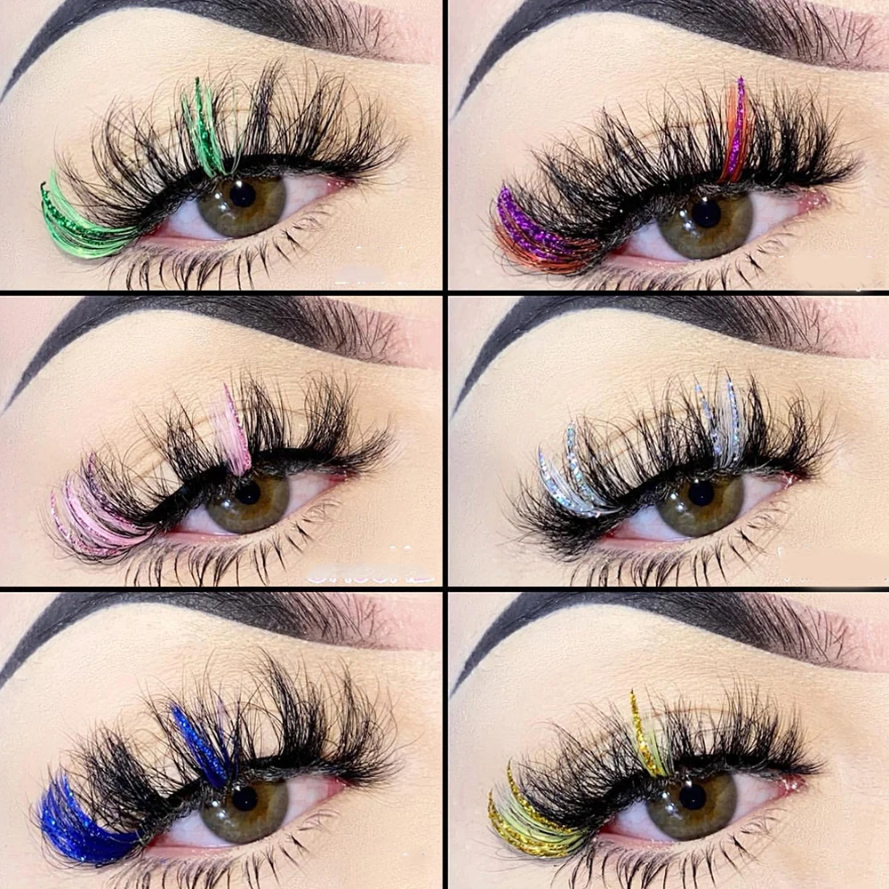 Fluffy Glitter Ombre Colored Lashes Bulk Wholesale Magnetic Eyelashes Extension Makeup 5D Natural Mink Lashes Logo Box Packaging