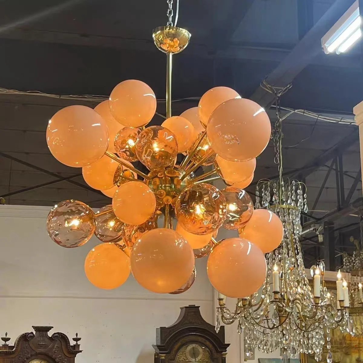 

Art Deco Pink Bubbles Glass Chandeliers Light Lobby Modern Designer Hanging Light for Ceiling Trendy Home Pendant Led Lamp