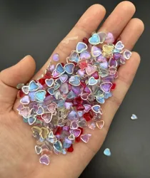 50pcs Kawaii AB Resin Peach Heart Nail Art Decorations 3D Ice Transparent Glitter Love Cute Nail Charms Rhinestones Manicure DIY