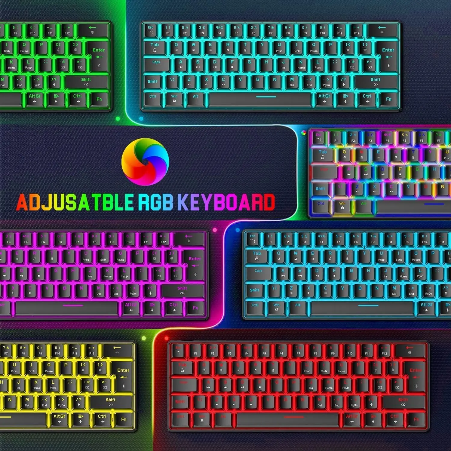 MAMBASNAKE T60 60 % kabelgebundene mechanische Gaming-Tastatur und Maus-Kombination, ultrakompakte Mini-62-Tasten Typ C Chroma 20 Regenbogen-Hintergrundbeleuchtung