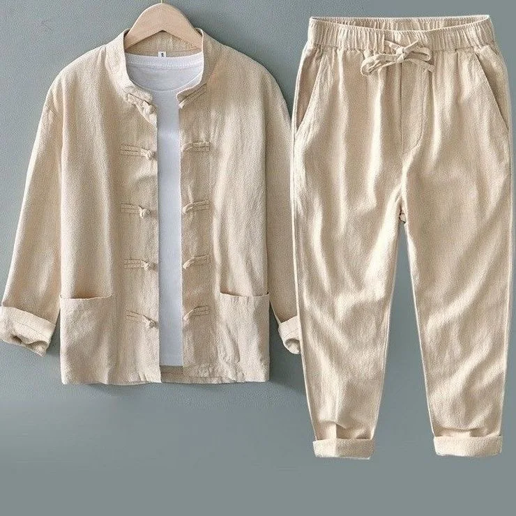 

Мужская хлопково-льняная рубашка Tagkita с длинным рукавом и пуговицами, осенняя модная модель в традиционном китайском стиле, комплект для родителей и детей