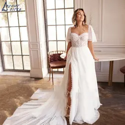 LAYOUT NICEB Romantic Plus Size Detachable Wedding Gowns Sexy Sleeveless A-Line Bridal Dresses Split Square Neck Robe De Mariée