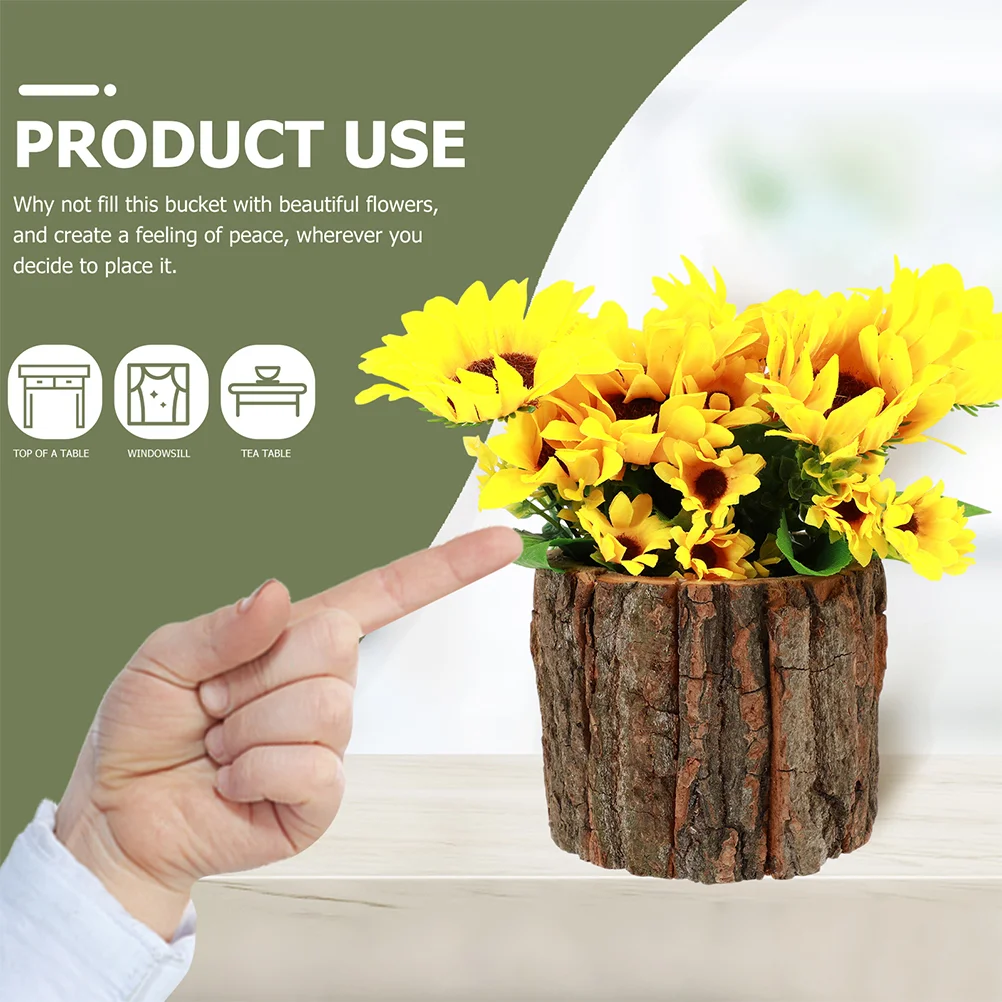 Cubo de flores para decoración del hogar, maceta Natural de estilo campestre, tocón de árbol, contenedor para plantar plantas de granja, corteza, 3 uds.