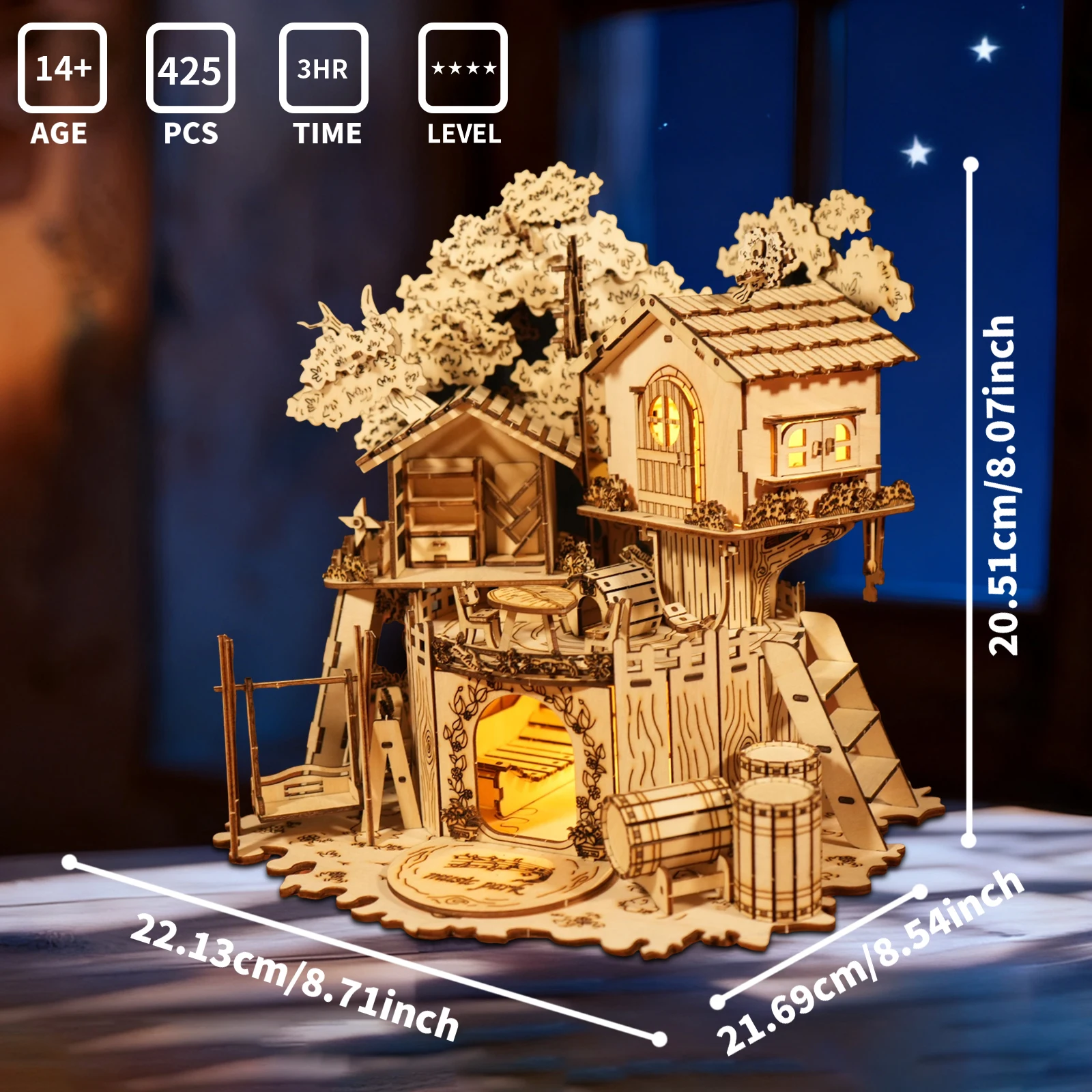 3D Wooden Puzzle Tree House With Light Handmade Crafts Assembly Model Kits  Creative Decoration Birthday and Christmas Gifts
