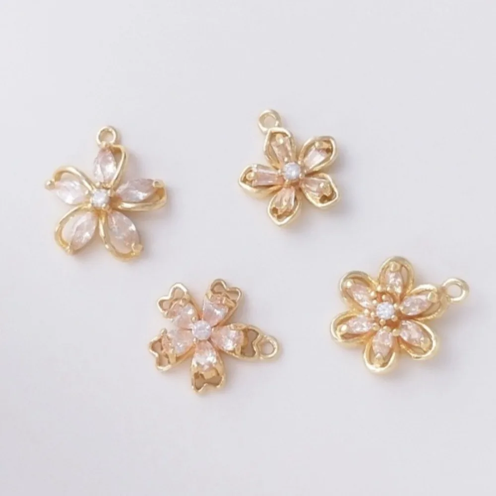 

1 шт. медные подвески 14 К золото цвет циркон цветок кулон персиковый цветок вишни кулон DIY браслет серьги ювелирные изделия