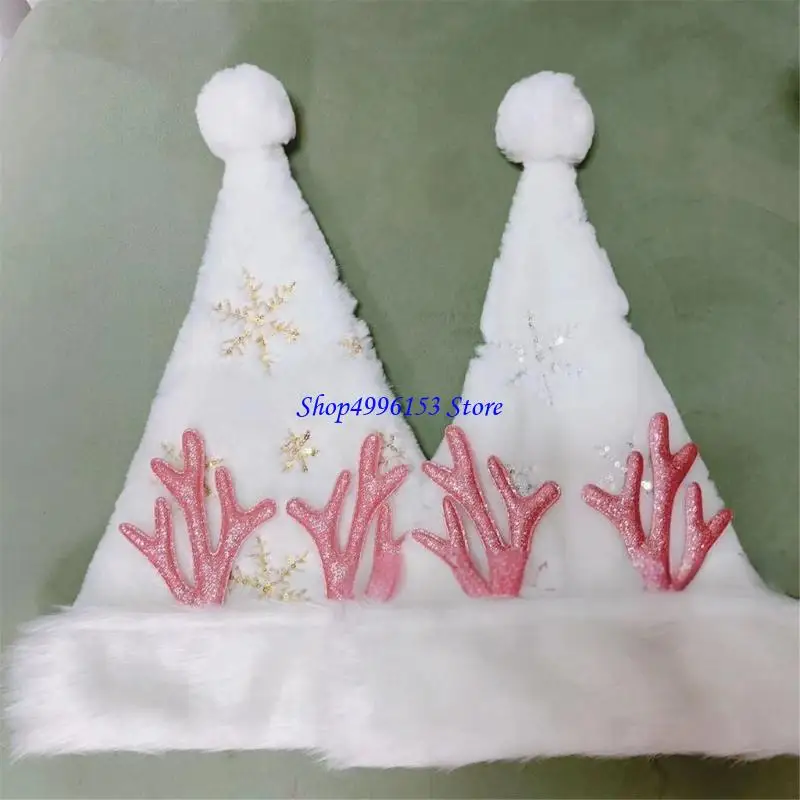 Q0KE 面白いクリスマスパーティーハット ぬいぐるみサンタコスチューム 鹿の角付き 子供用 女性用