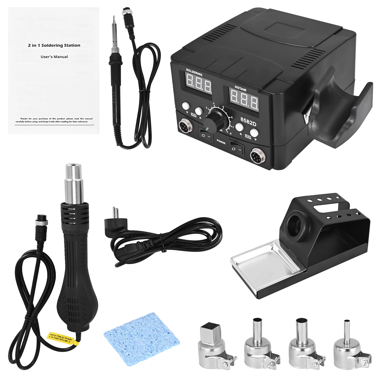 2 In1 Soldering Iron Rework Station Digital Solder Kit SMD LED Digital Display For Hot Air Gun 8582D 750W