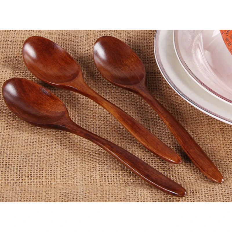 18cm Wood Spoon Bamboo Cooking Utensil Coffee Kitchen Teaspoon Tablew.