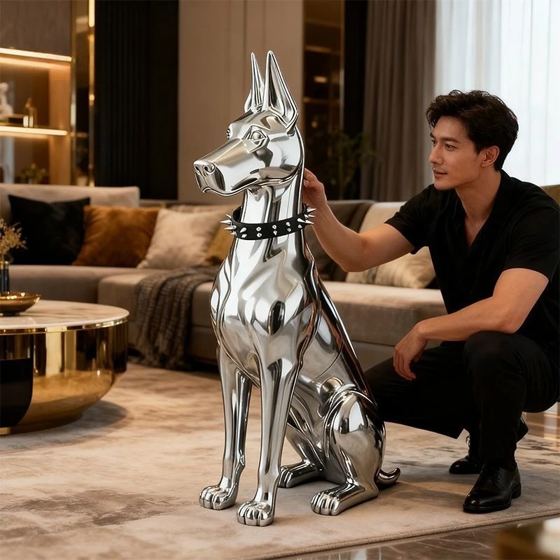 100cm Electroplated Dog Ornament Light Luxury High-end Large Floor Sculpture Modern Living Room Soft Decoration Home Accessories