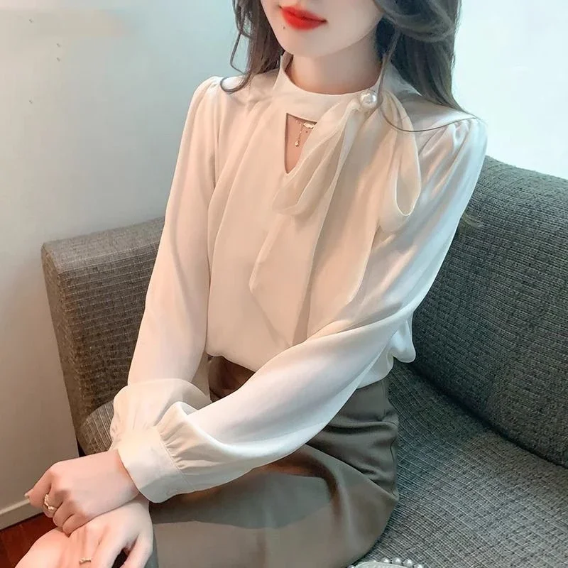 Büro Dame Chiffon Lose Jugend Bluse Frühling Herbst Langarm Solide Alle-spiel Elegante Hemd Tops Mode Koreanische Frauen kleidung