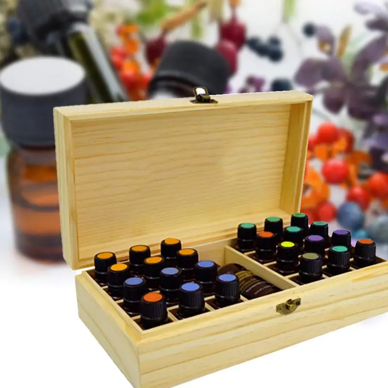 Essential Oil Case 24 Bottles 5ML10ML 15ML Perfume Oil Essential Oil Box Wooden Portable Carrying Holder Nail Polish Storage