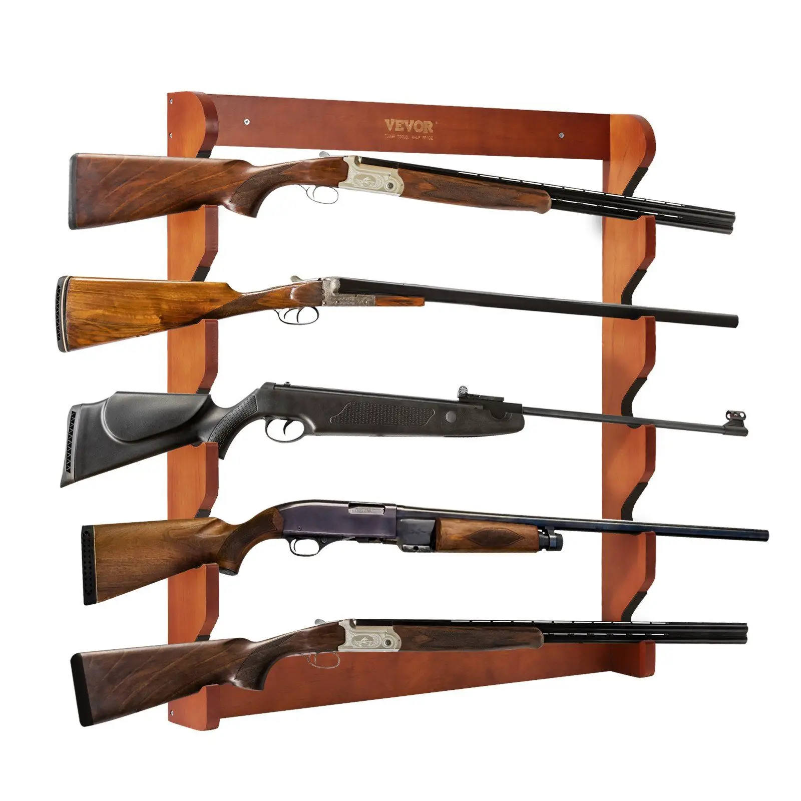 Gun Rack, Wood Gun Rack Wall Mount, Gun Display Rack holds 5 Rifles, Shotguns, 132 lb Heavy Duty Wall Storage Display Rifle Rac