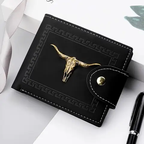 New Men's Wallet Short Multi-Function Multi-Card Slot Metal Bull Label Luxury Wallet Zipper Designer Small Slim Wallet