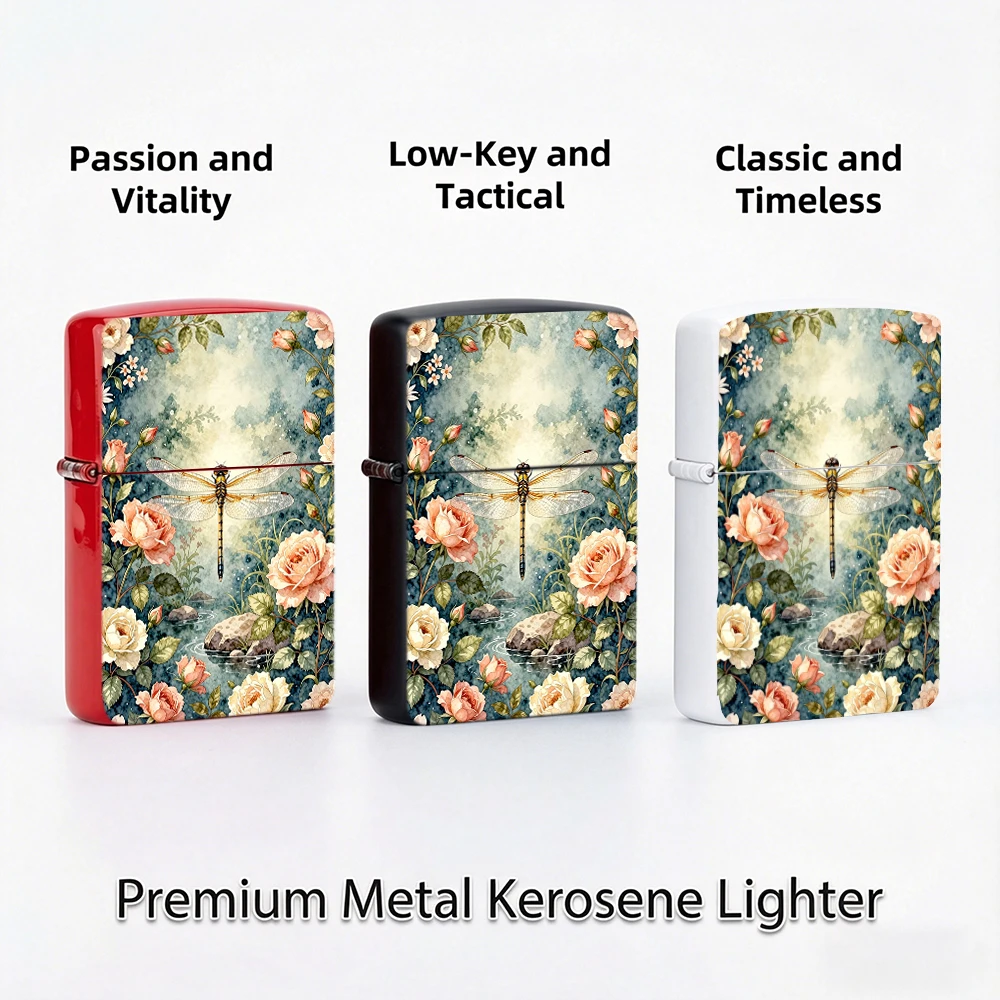 Vintage Flip Top Lighter lighters vintage Watercolor Dragonfly Rose River Floral Art Print lighters for smokers For Daily Carry