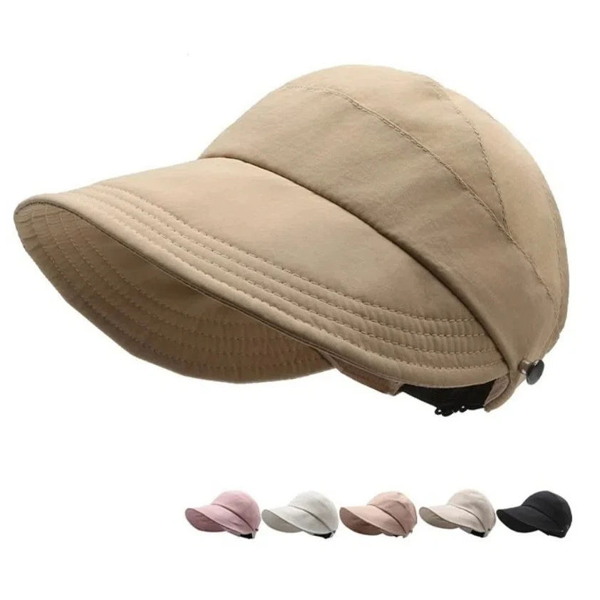 

Breathable Wide Brim Women Sun Hats Korea Sunhat Summer Ponytail Caps with Mask Hook Adjustable Beach Visor Caps Moisture