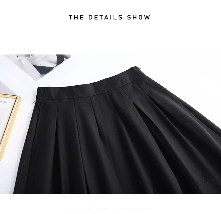 LOUIS YAO Women Elegant Black Midi Skirts 2024 High Waist Commuting Casual A Line Umbrella Long Skirt with Slit and Pockets