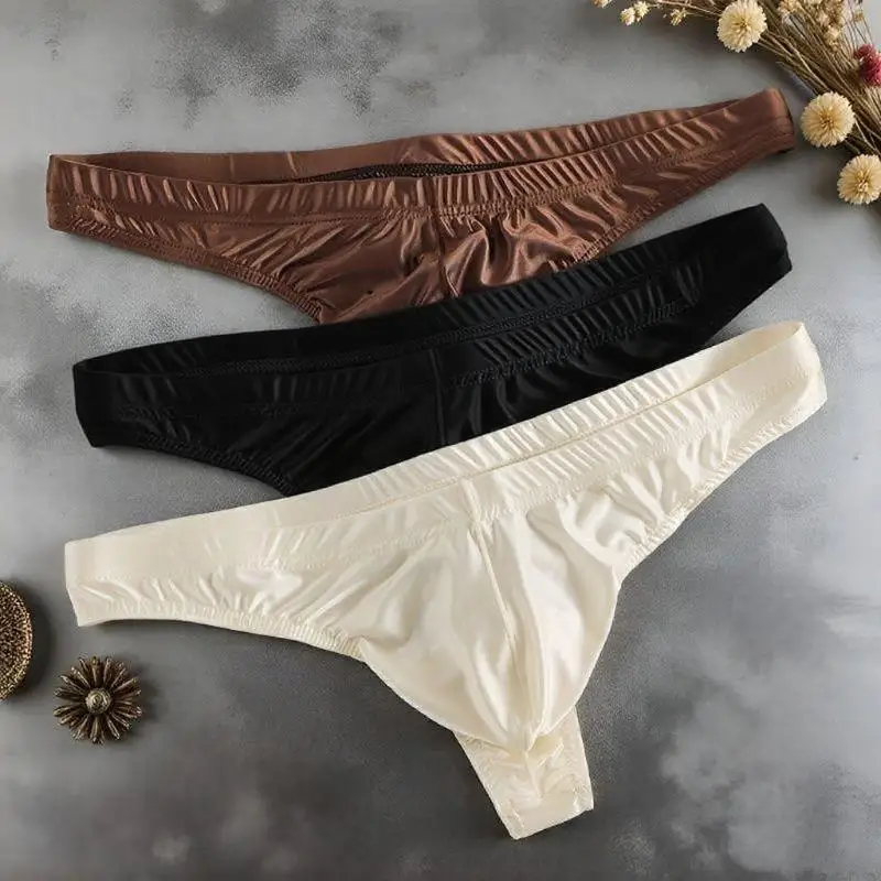 

Sexy Man Underwear G-string Ice Silk Thin Breathable Men's Underpants T-Back Panties Male Low-rise Panties Fast Drying Bikini