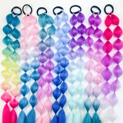 Fashion Braid Sweet Hair Ties Girl Gradient Cherry Blossom Powder Twist Long Braid Wig Hairbands Party Dating Hair Accessories