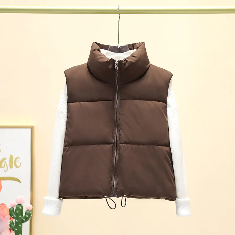 Women Autumn Winter Short Down Vest Stand Collar Warm Casual Elegant Sleeveless Coats Outdoor Quilted Travel Jackets Clothes