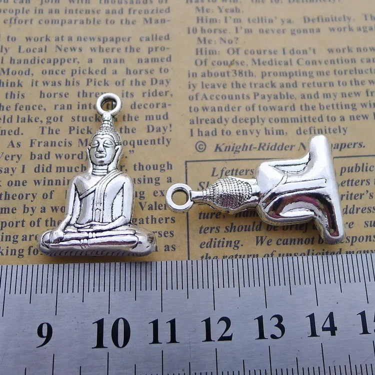 2pcs/lot 24*36mm Alloy Buddhism DIY Charm Antique Silver Color Buddha Pendant Necklace Jewelry Making Craft