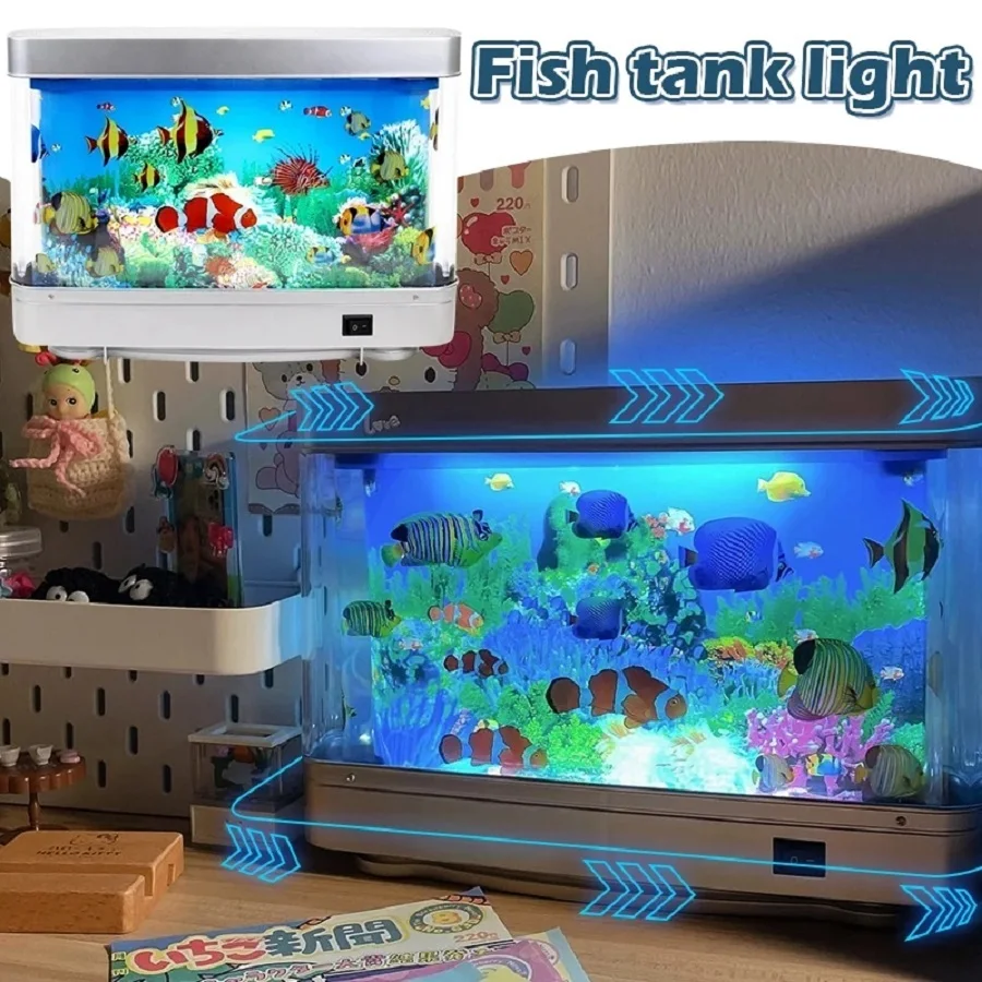 LED Aquarium Fish Tank Night Light Imitation Aquarium Underwater World USB Dynamic Table Lamp Home Decor Kids Christmas Gifts