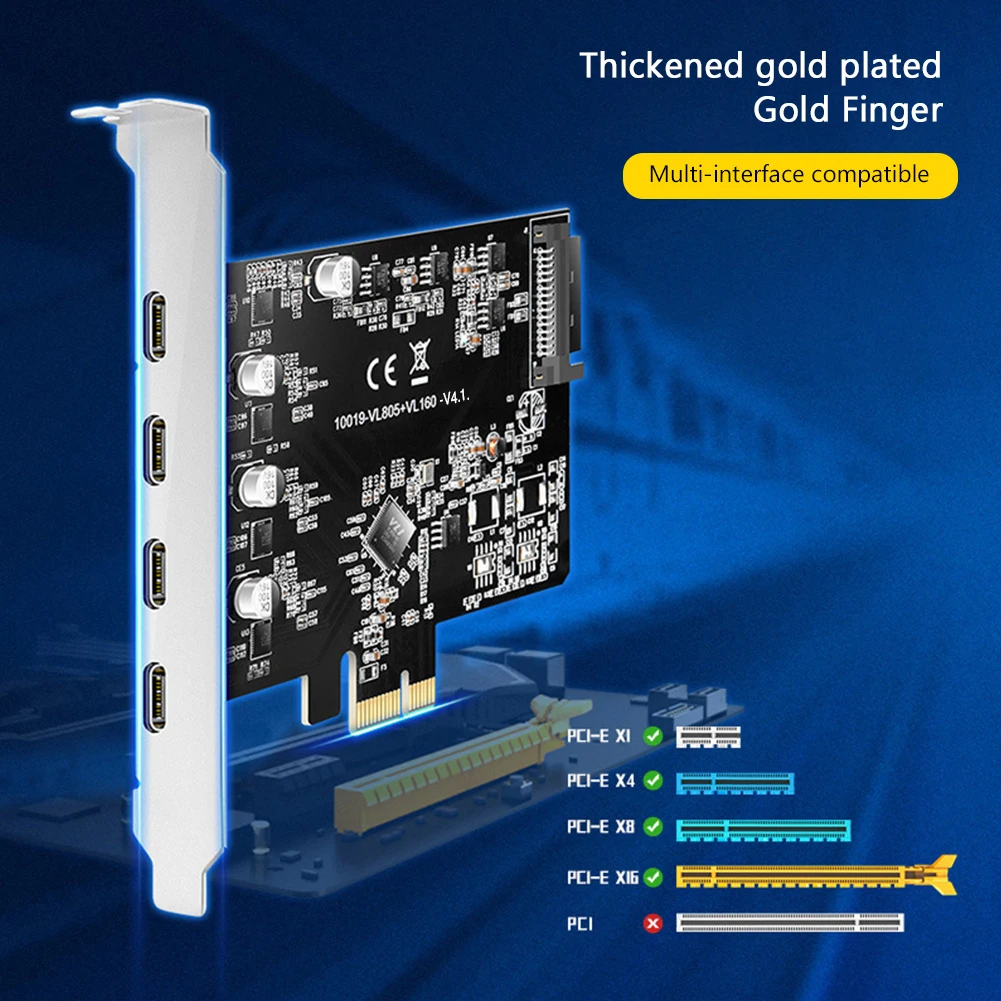 

KC019 7 Port PCIE to Type-C USB 3.1 Expansion Card 5Gbps PCI Express X4/X8/X16 15pin SATA Power Adapter Pcie Riser