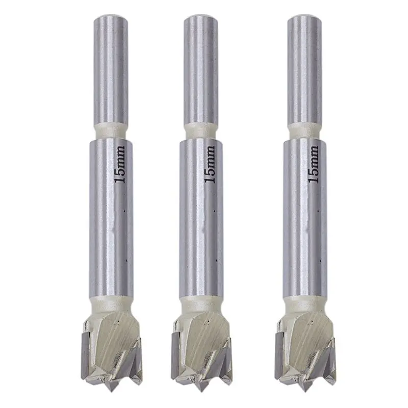 BAAJ-3Pcs 15Mm Forstner Tip Woodworking Tool Hole Saw Cutter Hinge Boring Bit Round Handle Carbide Tool