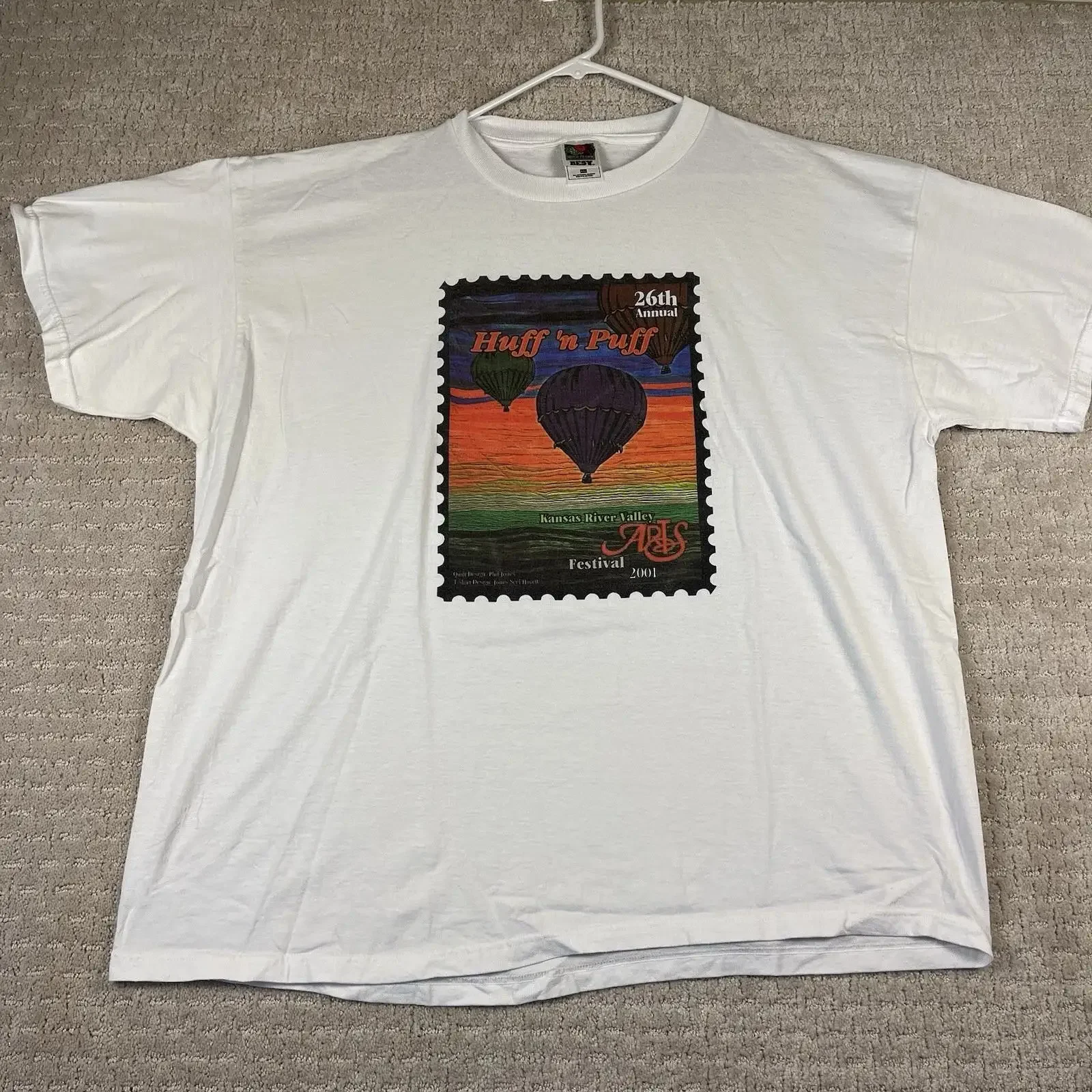 Camiseta VTG Fruit Of The Loom HUFF 'n PUFF 2001 Topeka Kansas, Talla 2XL, Cuello Redondo, Estilo Vintage, Lavada, Suave, Streetwear, Elástica y Versátil
