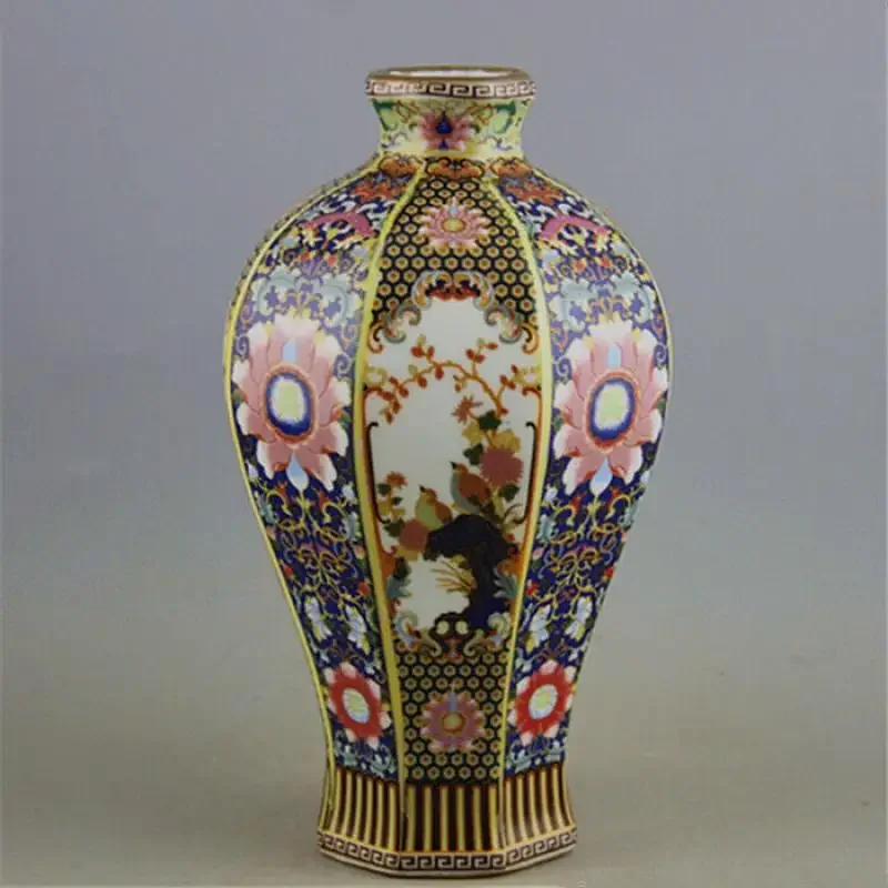 Chinese Colour Enamel Porcelain Qing Yongzheng Flowers Birds Design Vase 9.0