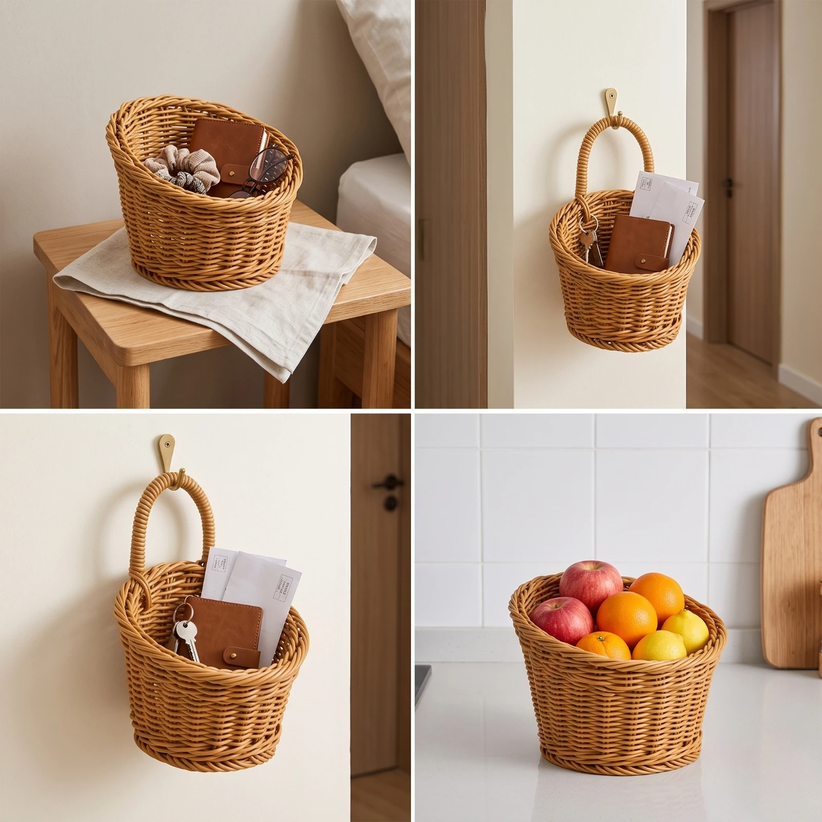 Imitation Vine Basket Tapered Rattan Storage Basket Decorative Long-Lasting for Kitchen, Pantry