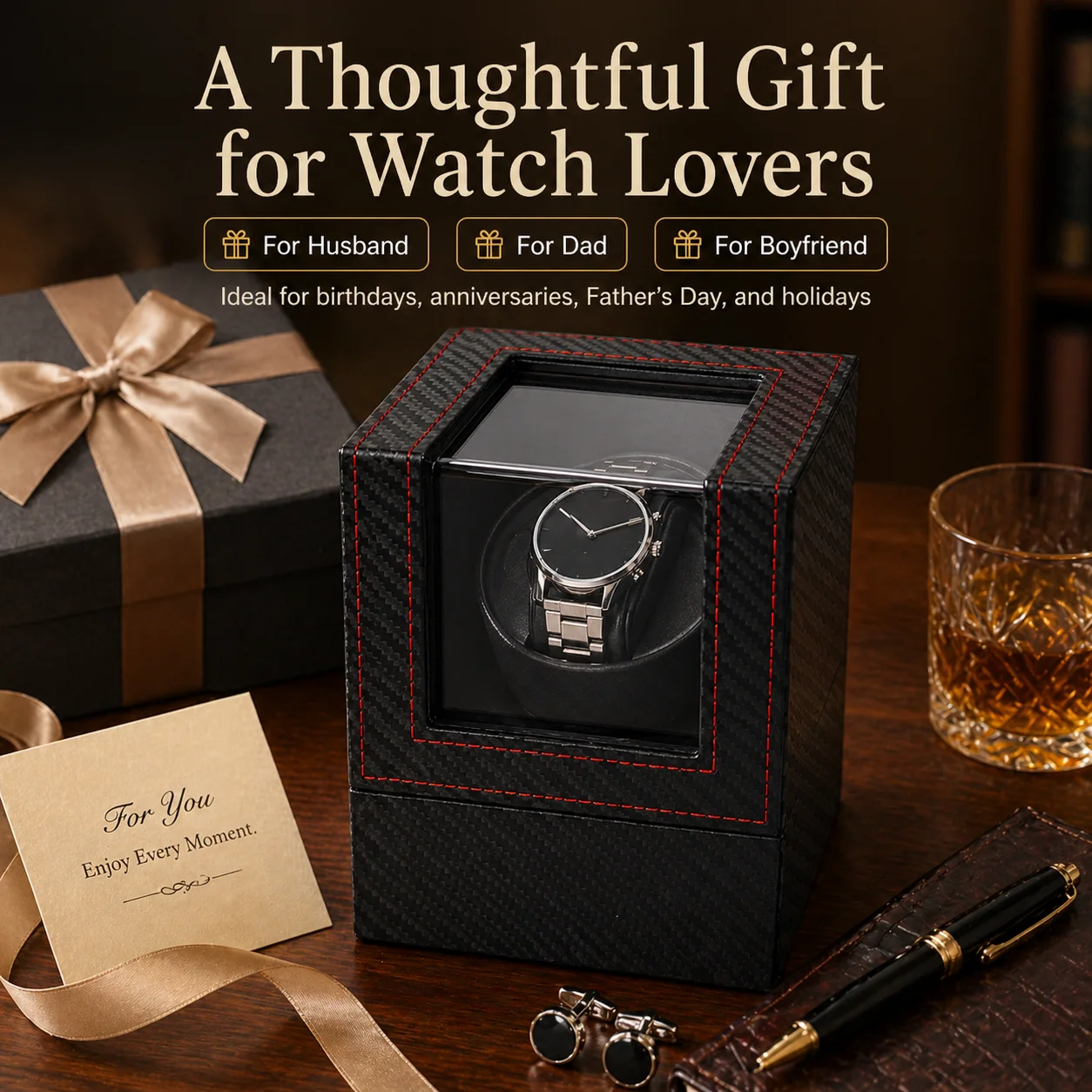 Watch Display Storage Box Carbon Fiber - 자동 시계 와인더 박스, 저소음 모터,