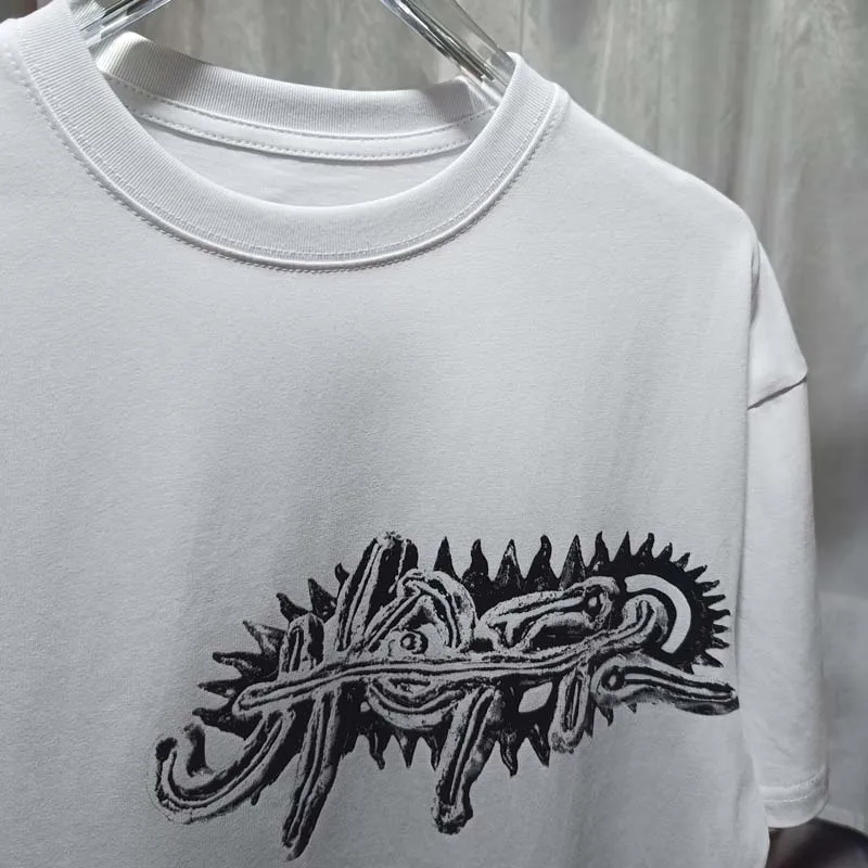 Summer Men Women Casual Utopia Tshirts Worn Tires Graffiti Print White Breathable Cotton Cactus Jack Short Sleeve Tops Outfit