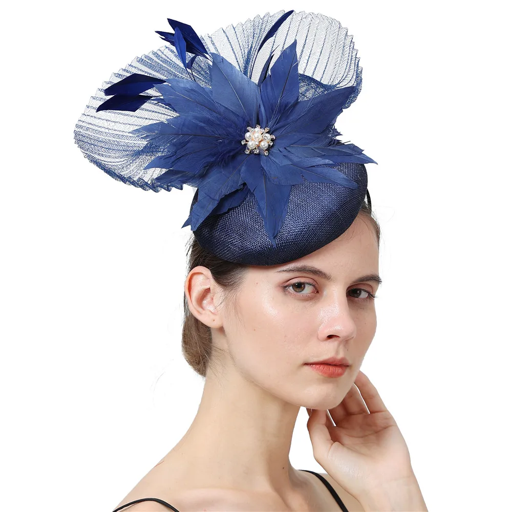 Nice Sinamay Women Wedding Fascinator Hat Hair Clip Party Dinner Chapeau Cap Elegant Lady Bride Mesh Race Hair Accessories