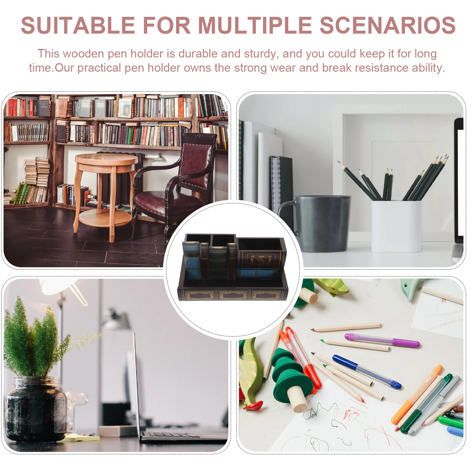 

Retro Style Book Shaped Wooden Pen Holder Brush Pot Office Stationery Organizer Storage Container Desktop Holder For Home Study