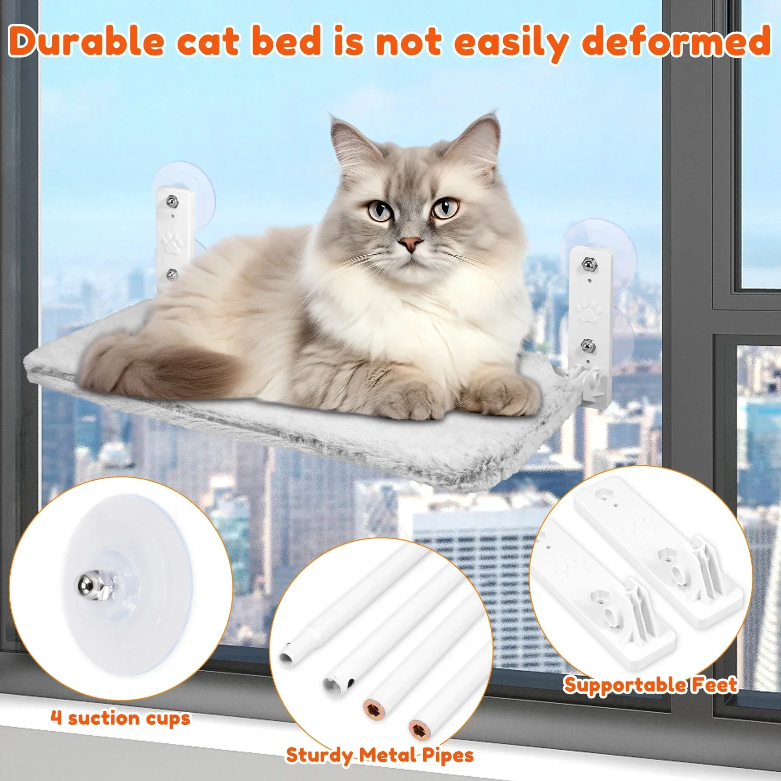 Foldable Cat Hammock Comfortable Aerial Hanging Cat Bed 40lbs Weight Capacity Kitten Window Perch Plush Cat Seat Pet Accessories