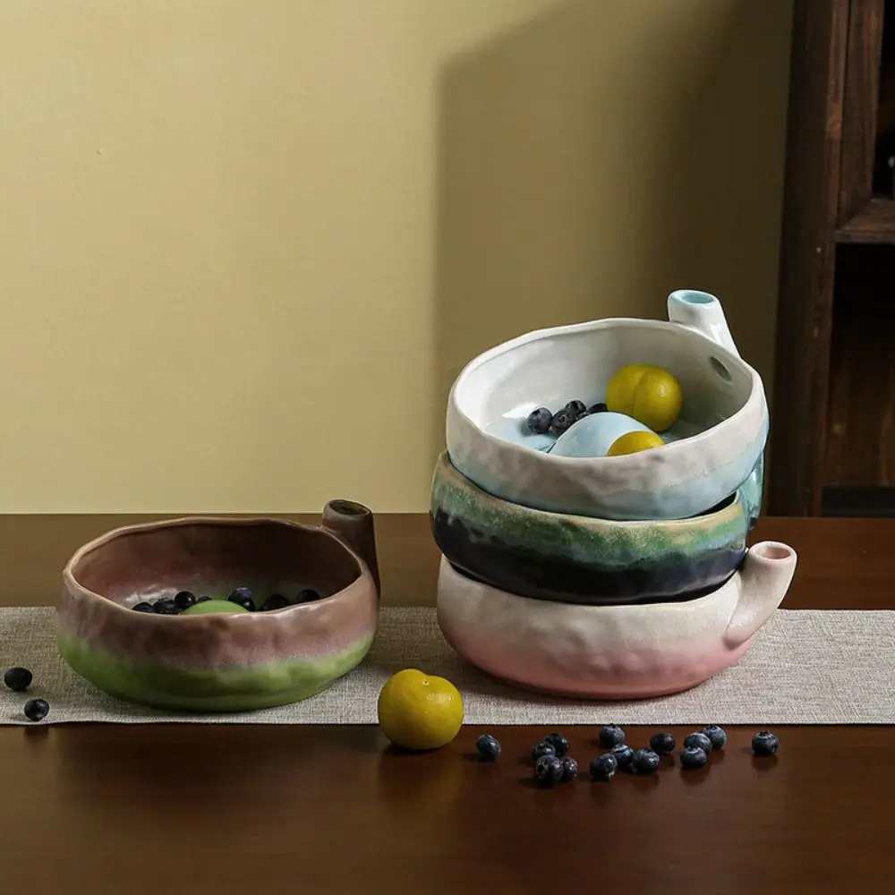 Self-Spinning Ceramic Berry Colander Bowl Drainage Hole Easy-clean Fruit Cleaning Strainer Multifunctional Decorative