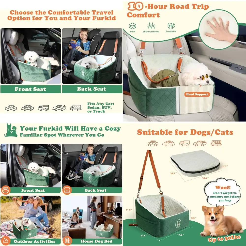 

Ударопрочное автокресло для собак малого и среднего размера - нескользящее, защищает салон автомобиля, съемное и моющееся